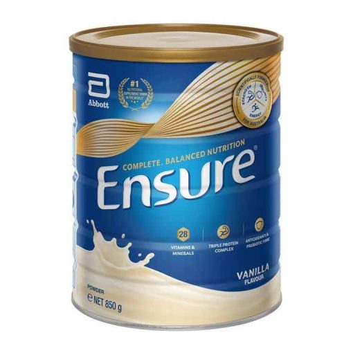 Sữa Ensure Vanilla 850g dành cho người lớn tuổi, hỗ trợ phục hồi sức khỏe và bổ sung dinh dưỡng hàng ngày.