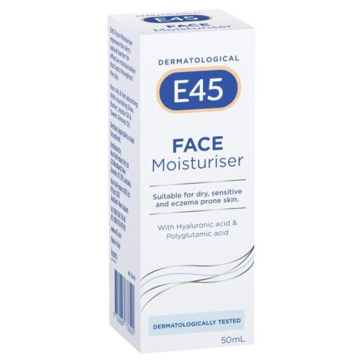 E45 Face Moisturiser 50ml là kem dưỡng ẩm da mặt dịu nhẹ, không hương liệu, không gây kích ứng, giúp cấp ẩm nhanh chóng, phục hồi hàng rào bảo vệ da, phù hợp cho da khô, da nhạy cảm và dễ kích ứng.