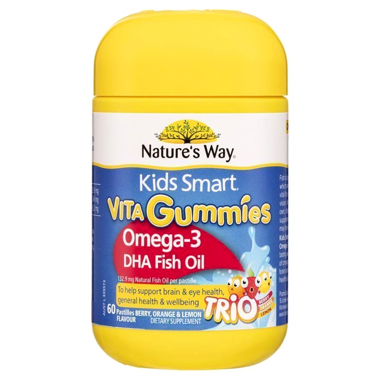 Omega 3 Úc cho bé – Nature's Way Kids Smart Vita Gummies hỗ trợ trí não và thị lực