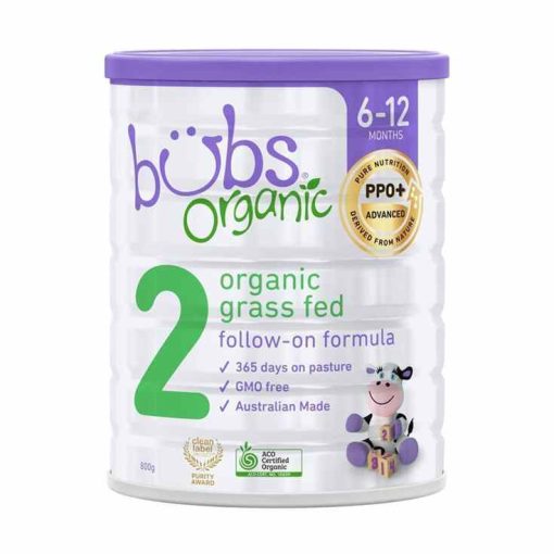Sữa Bubs Organic số 2 800g – Sữa hữu cơ cho trẻ từ 6 đến 12 tháng, làm từ sữa bò ăn cỏ, không GMO, chứng nhận Organic Úc.