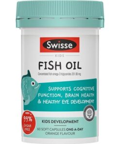 Viên nhai dầu cá Swisse Kids Fish Oil 60 viên – hỗ trợ trí não, thị lực và tăng tập trung cho trẻ