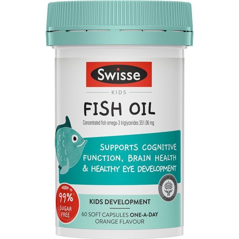 Viên nhai dầu cá Swisse Kids Fish Oil 60 viên – hỗ trợ trí não, thị lực và tăng tập trung cho trẻ