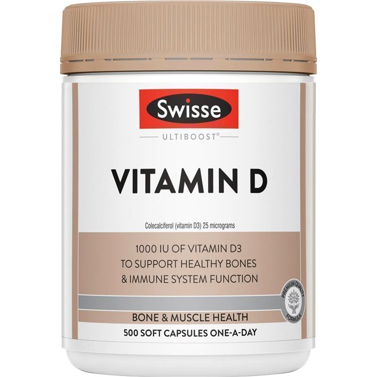 Swisse Vitamin D 500 Capsules – Vitamin D3 1000 IU hỗ trợ xương và miễn dịch