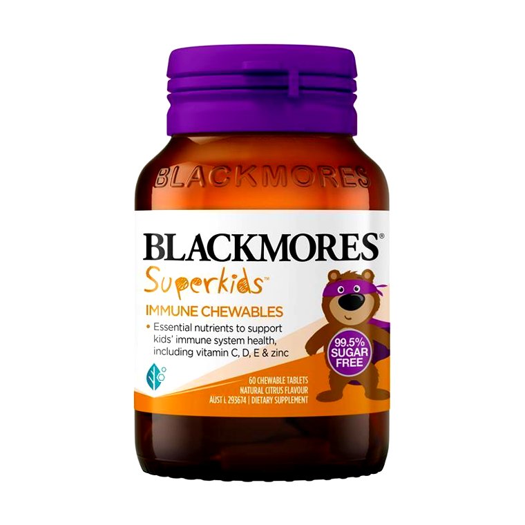 Blackmores Superkids Immune 60 Chewables – Viên nhai bổ sung vitamin C, D, E và kẽm giúp bé khỏe mạnh, ít ốm vặt