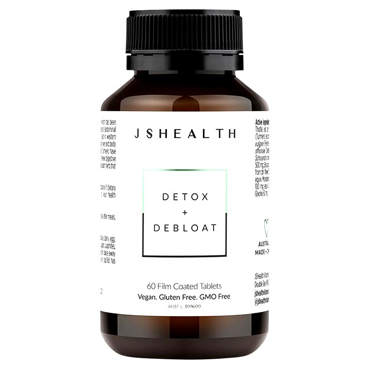 JSHealth Detox + Debloat Formula 60 Tablets – Thanh lọc cơ thể và làm nhẹ bụng với công thức kết hợp kế sữa, nghệ và bạc hà.