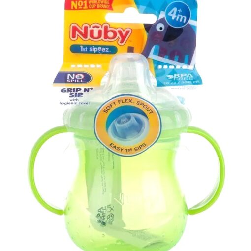 Ly tập uống Nuby chống đổ 295ml tay cầm đôi cho bé từ 4 tháng