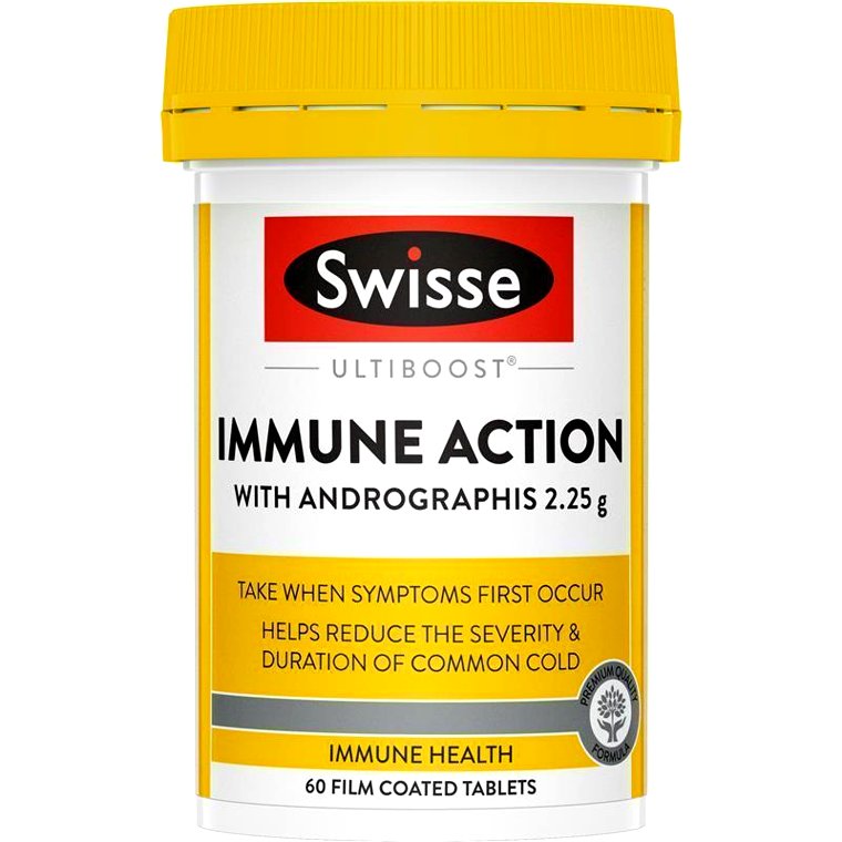 Lọ viên uống Swisse Immune Action 60 viên tăng cường miễn dịch và hỗ trợ giảm cảm lạnh nhẹ