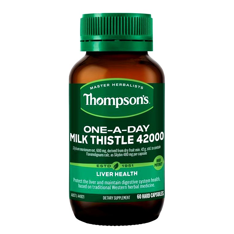Thompson's Milk Thistle 42000mg lọ 60 viên hỗ trợ giải độc gan, giảm men gan và phục hồi tế bào gan tổn thương