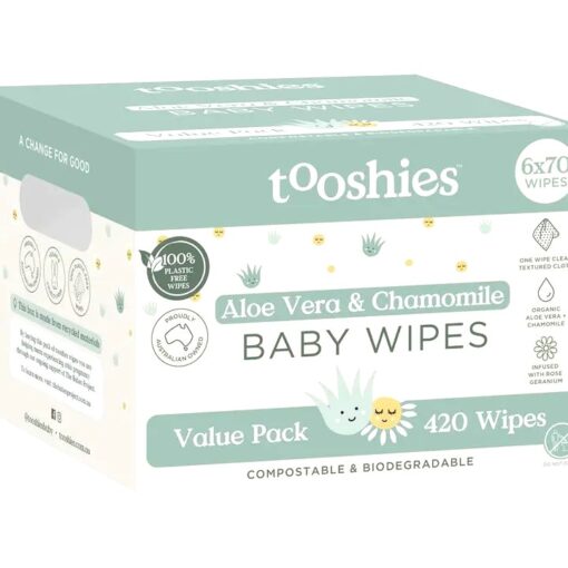 Hộp khăn ướt Tooshies hữu cơ 6x70 tờ chiết xuất nha đam và hoa cúc