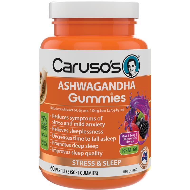 Caruso's Gummies Ashwagandha Hỗ Trợ Giảm Căng Thẳng Và Giấc Ngủ 60 Viên Kẹo Dẻo