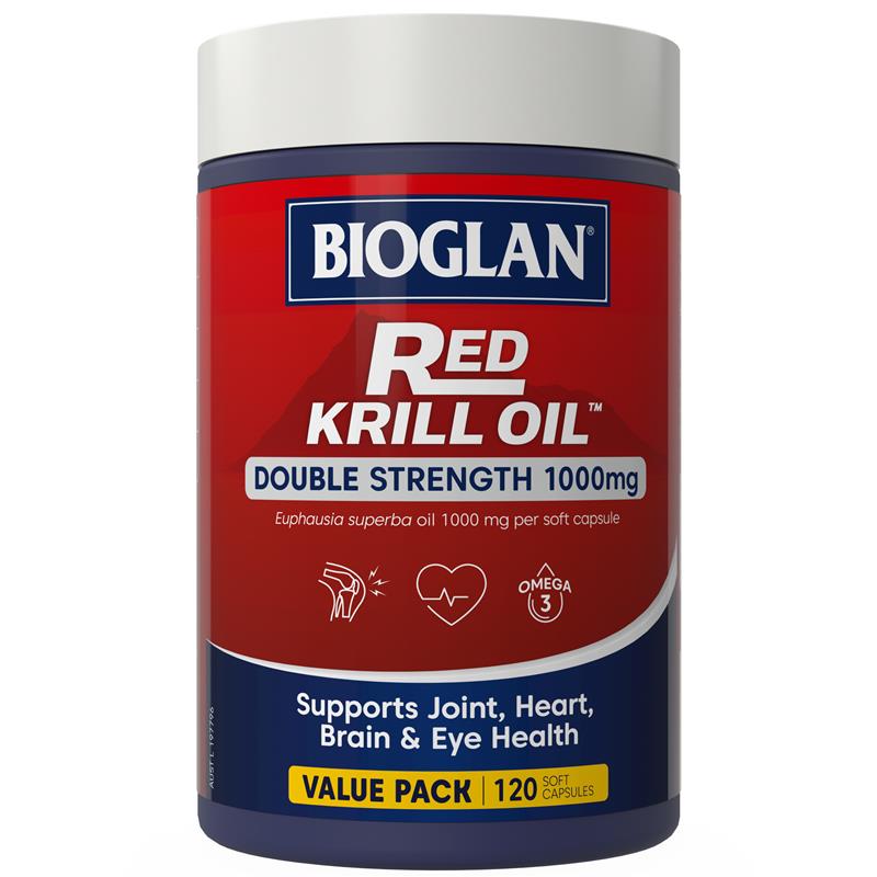 Bioglan Red Krill Oil Double Strength Dầu Nhuyễn Thể Krill Đỏ 1.000 mg 120 Viên Nang Mềm