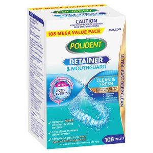 Polident Retainer & Mouthguard Viên Làm Sạch Khay Niềng Và Máng Bảo Vệ Răng 108 Viên