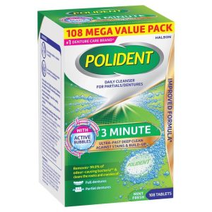 Polident 3 Minute Viên Làm Sạch Hàm Giả 108 Viên