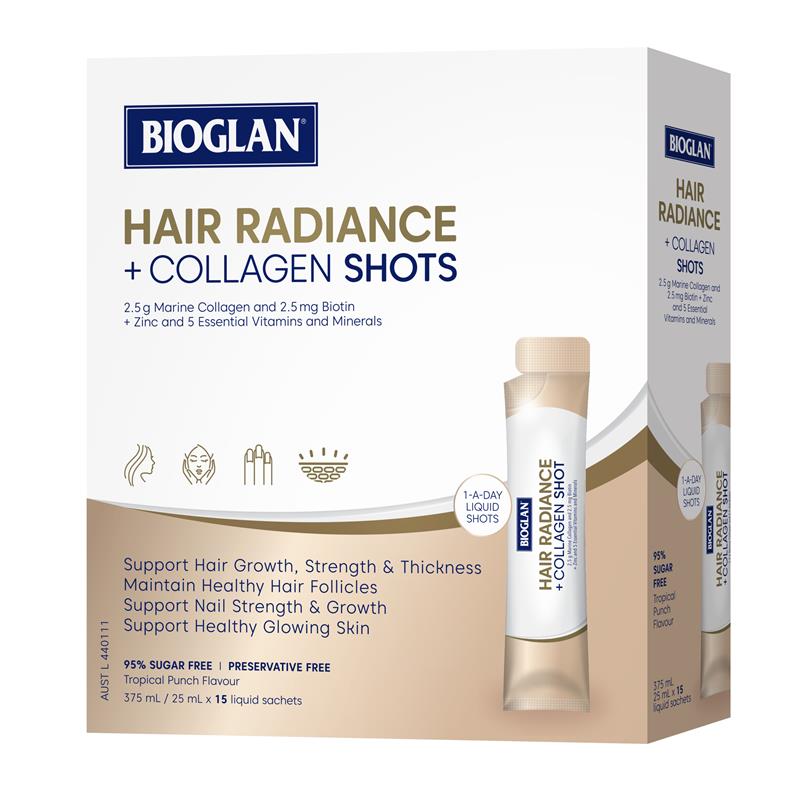 Bioglan Hair Radiance + Collagen Nước Uống Hỗ Trợ Tóc, Da Và Móng 25 ml x 15 Gói