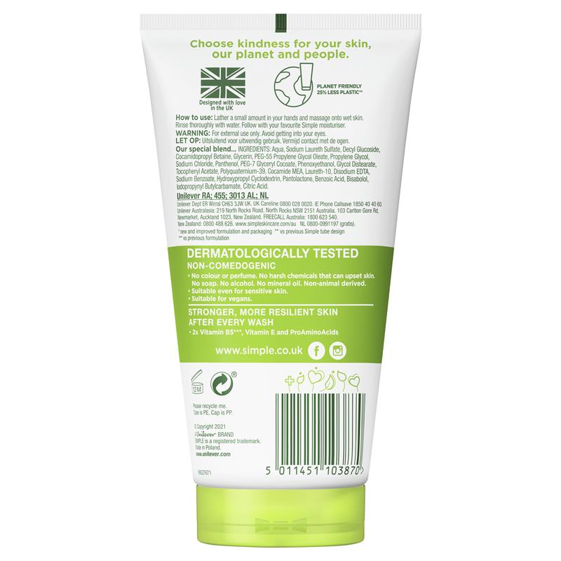 Simple Kind To Skin Sữa Rửa Mặt Dưỡng Ẩm 150 ml – ảnh 2
