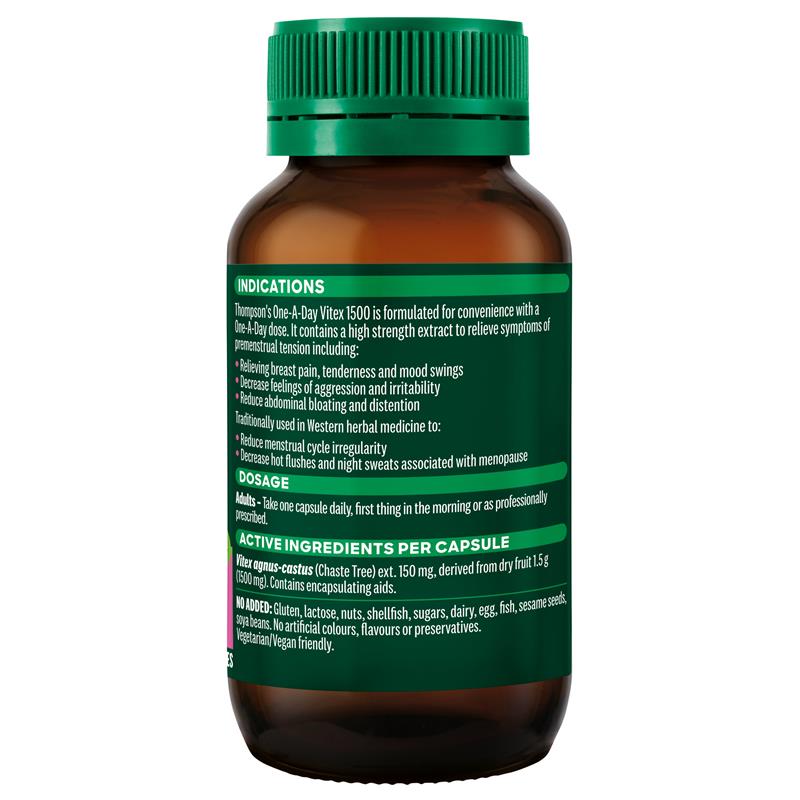 Thompson's One-A-Day Vitex 1500 mg Hỗ Trợ Triệu Chứng Tiền Kinh Nguyệt 60 Viên Nang – ảnh 2
