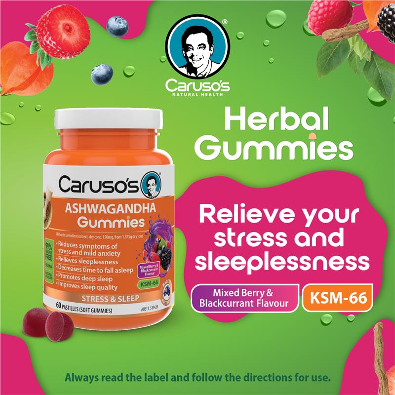 Caruso's Gummies Ashwagandha Hỗ Trợ Giảm Căng Thẳng Và Giấc Ngủ 60 Viên Kẹo Dẻo – ảnh 3