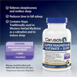 Caruso's Super Magnesium Glycinate + Sleep Hỗ Trợ Giấc Ngủ 50 Viên Nang – ảnh 3