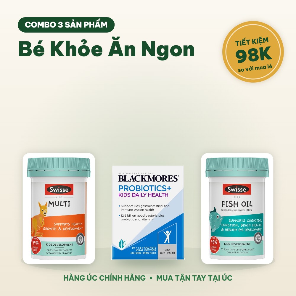 Combo Bé Khỏe Ăn Ngon: Vitamin Tổng Hợp + Men Vi Sinh + Dầu Cá