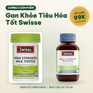 Combo Gan Khỏe Tiêu Hóa Tốt Swisse: Milk Thistle + Men Vi Sinh