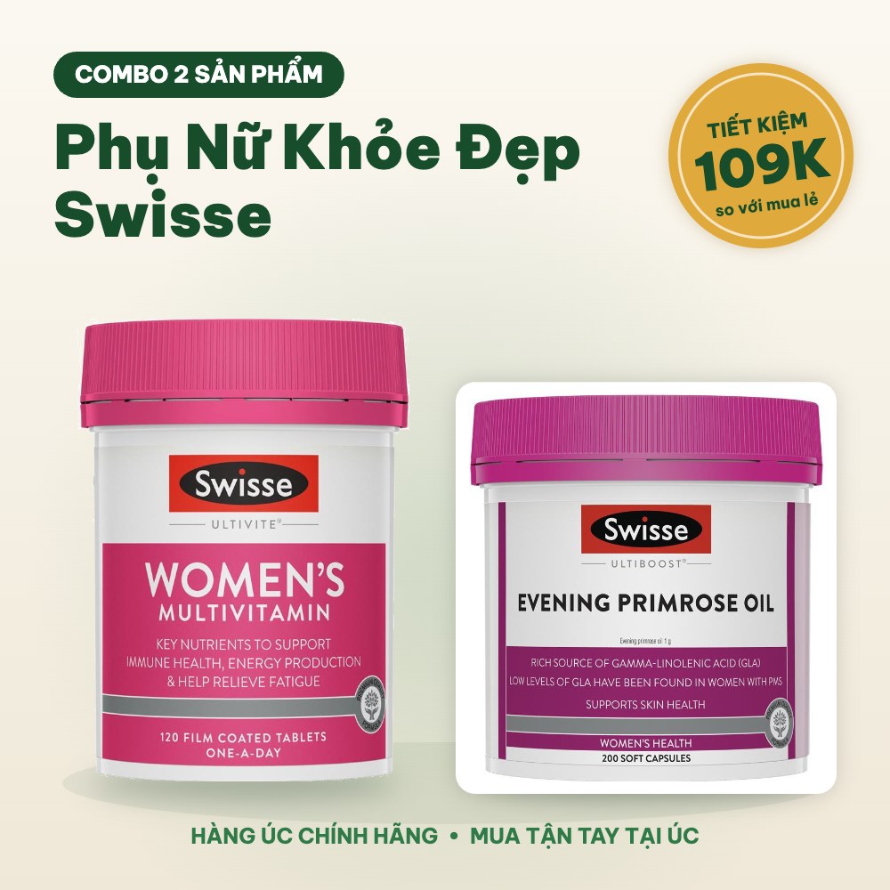 Combo Phụ Nữ Khỏe Đẹp Swisse: Vitamin Nữ + Tinh Dầu Hoa Anh Thảo