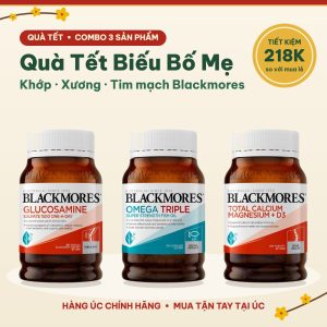 Combo quà Tết biếu bố mẹ Blackmores Glucosamine, dầu cá Omega Triple, Total Canxi D3