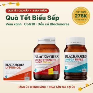 Combo quà Tết biếu sếp Blackmores Lyprinol vẹm xanh, CoQ10 300 mg, dầu cá Omega Triple