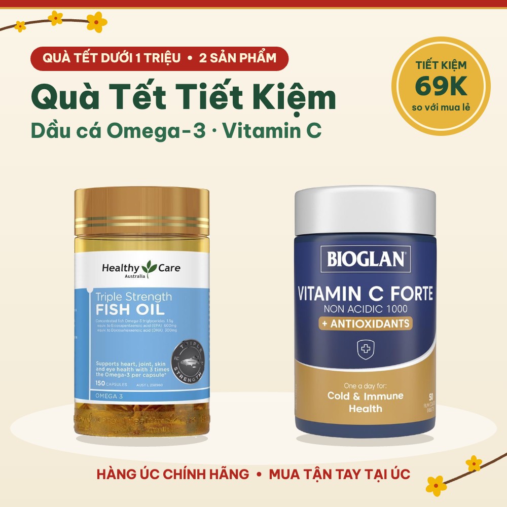 Combo quà Tết tiết kiệm dầu cá Healthy Care Triple Strength và Bioglan Vitamin C Forte